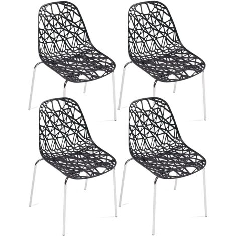 Ensemble de 4 chaises de cuisine bleues à pieds chromés ajourés (1/5)