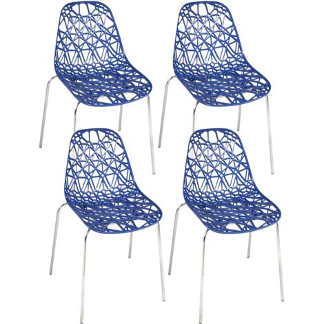 Ensemble de 4 chaises de cuisine bleues à pieds chromés ajourés (1/4)
