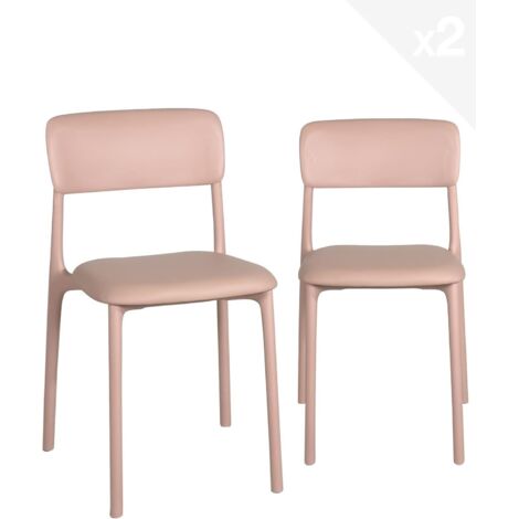 Ensemble de 2 chaises de cuisine, chambre ou salle à manger contemporaines en polypropylène avec coussin rembourré confortable et bordure en similicuir (rose) (1/5)