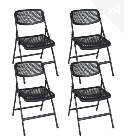 Ensemble de 4 chaises pliantes Saba en métal et plastique ajouré (noir) (1/5)