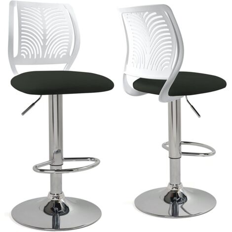 Ensemble de 2 tabourets de bar SAWA avec dossier souple et assise rembourrée en similicuir, pivotant à 360°, repose-pieds, hauteur réglable, chromé SAWA (blanc et gris) (1/5)