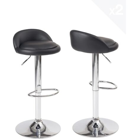 Ensemble de 2 tabourets de bar rembourrés en similicuir avec petit dossier, hauteur réglable et base pivotante à 360° chromée (blanc) (1/5)
