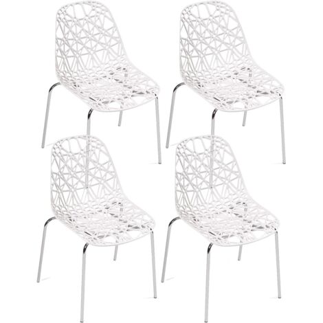 Ensemble de 4 chaises de cuisine bleues à pieds chromés ajourés (1/5)