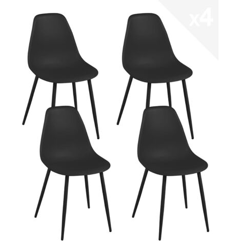 Ensemble de 4 chaises de cuisine blanches, design contemporain, assise en plastique souple, pieds en métal Nova (blanc) (1/5)