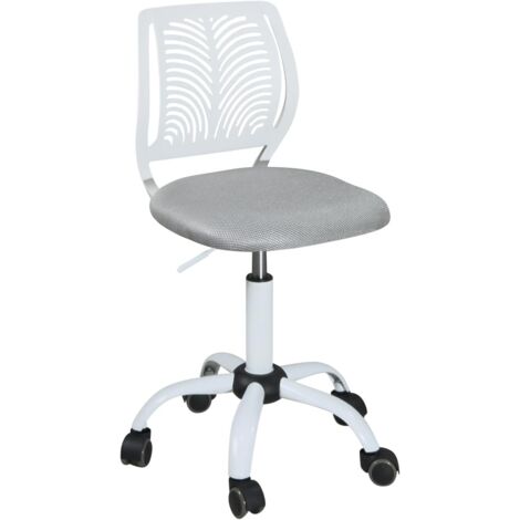 Chaise de bureau pour enfant – Junior fille, hauteur réglable, assise rembourrée en tissu mesh respirant, dossier ajouré souple, pivotante à 360°, base en métal, roulettes souples SAWI (blanche et ros (1/5)