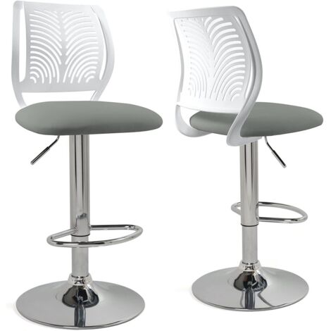 Ensemble de 2 tabourets de bar SAWA avec dossier souple et assise rembourrée en similicuir, pivotant à 360°, repose-pieds, hauteur réglable, chromé SAWA (blanc et gris) (1/5)