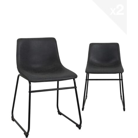 Ensemble de 2 chaises industrielles, assise en similicuir effet vintage, pieds en métal peints en noir Helio 47 (noir gris) (1/5)