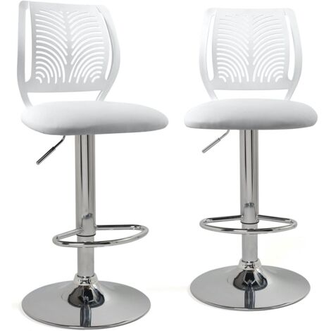 Ensemble de 2 tabourets de bar SAWA avec dossier souple et assise rembourrée en similicuir, pivotant à 360°, repose-pieds, hauteur réglable, chromé SAWA (blanc et gris) (1/5)