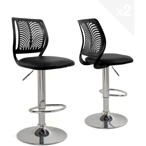 Ensemble de 2 tabourets de bar SAWA avec dossier souple et assise rembourrée en similicuir, pivotant à 360°, repose-pieds, hauteur réglable, chromé SAWA (blanc et gris) (1/5)