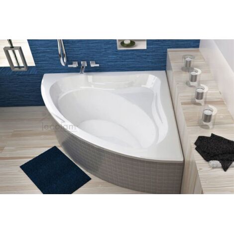 ECOLAM Baignoire d'angle acrylique symétrique Mia 130x130cm + pieds siphon silicone  Belle forme  baignoire en acrylique blanc