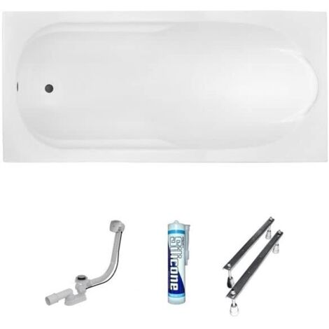 ECOLAM Baignoire rectangle Bona 160x70 cm pieds, siphon + silicone. Baignoire acrylique blanc (1/5)