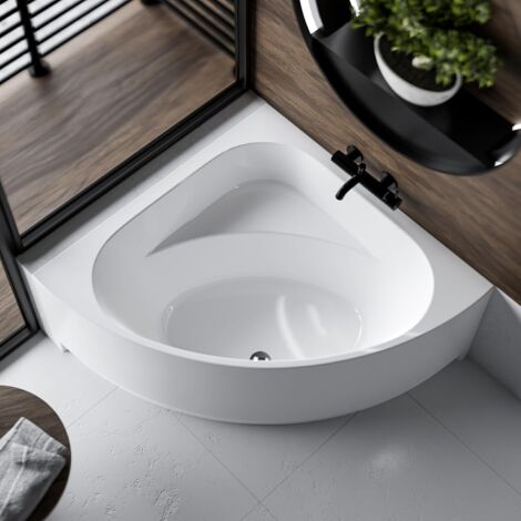 ECOLAM Baignoire d'angle Dina 140x140 cm + tablier en acrylique pieds siphon + silicone (1/5)
