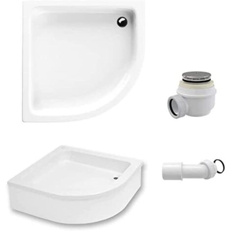 ECOLAM Receveur de Douche Grawello Semi-Circulaire 90x90 x26 cm Profondeur 12 cm, R55, Base polystyrène Acrylique Blanc + Siphon (1/5)