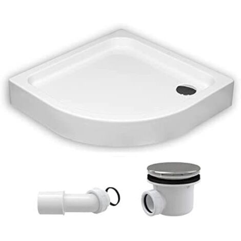 ECOLAM Receveur de Douche Semi-Circulaire Grando Plus 90x90 cm, Hauteur 17 cm Profondeur 7 cm Acrylique Blanc, Base en polystyrène + Siphon (1/5)