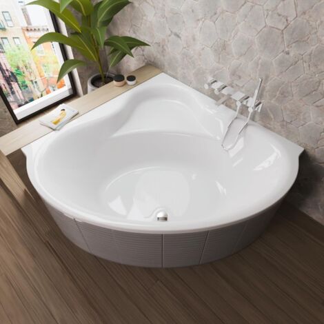 ECOLAM Baignoire d'angle Bala 140x140 cm avec surface antidérapante  bonde de vidage + pieds + silicone  baignoire moderne avec assise