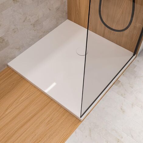ECOLAM Receveur de douche carré Sky 100x100 x 4cm Receveur de douche blanc en acrylique sanitaire siphon extra plat (1/5)