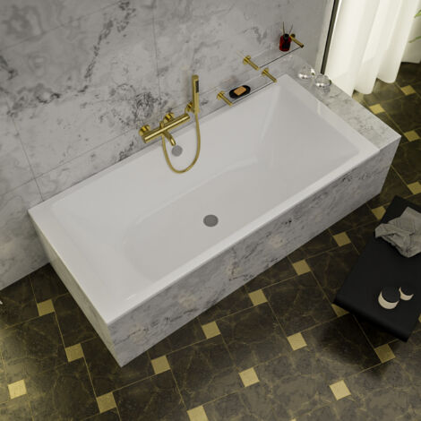 ECOLAM Baignoire rectangulaire Tami 200x90 cm en acrylique  Idéal pour deux personnes  Ecoulement central  Siphon + silicone
