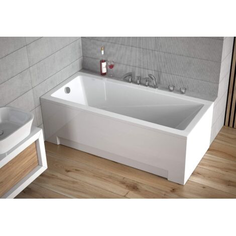 ECOLAM Baignoire rectangle Modern 170x70 cm + tablier  pieds siphon et silicone  grande baignoire  Set complet  Design moderne