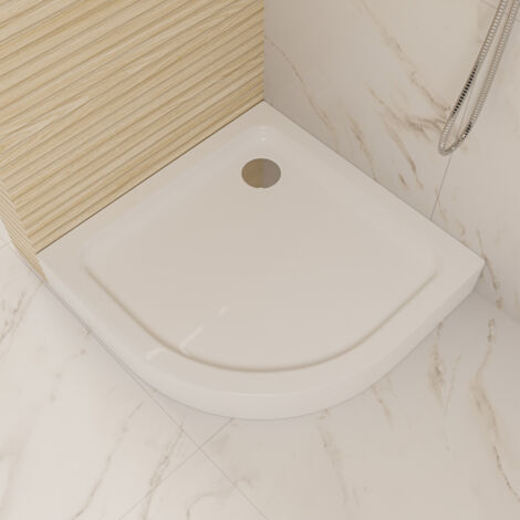 ECOLAM Receveur de douche Ben 90x90 x 15 cm Semi-circulaire profondeur 5 cm Receveur de douche blanc acrylique siphon extra plat + silicone (1/5)