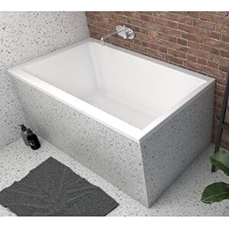 ECOLAM Petite baignoire rectangulaire Capri 120x70 cm + revêtement en polystyrène siphon automatique + pieds et Polimat