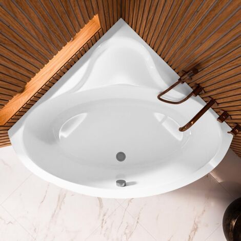 ECOLAM Baignoire d'angle Bala 130x130cm  pieds siphon silicone  Belle forme  acrylique blanc  baignoire de coin