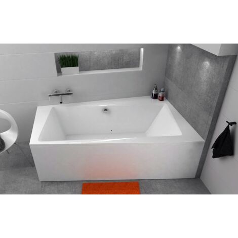 ECOLAM Baignoire trapézoïdale Infinity pour deux 160x100 cm droite, tablier acrylique, pieds + vidage et trop-plein pieds automatiques + silicone set complet