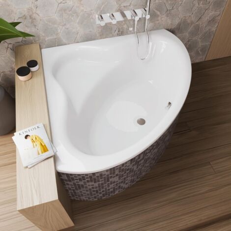 ECOLAM Baignoire d'angle Bala 120x120cm avec surface antidérapante  bonde de vidage pieds + silicone  baignoire moderne avec assise