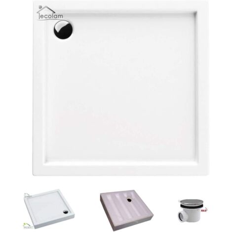ECOLAM Receveur de douche plat carré Competia 90x90 cm, hauteur 14 cm profondeur 3 cm acrylique blanc, base en polystyrène + siphon (1/5)