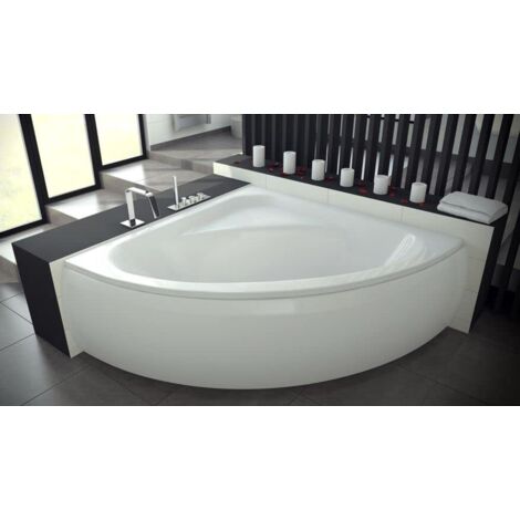 ECOLAM Baignoire d'angle acrylique Luksja 148x148cm, tablier en acrylique, pieds, siphon, silicone, Belle forme Aspect moderne original produit