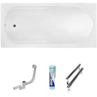 ECOLAM Baignoire rectangle Bona 140x70 cm pieds, siphon + silicone. Baignoire acrylique blanc