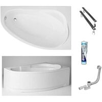 ECOLAM Baignoire d'angle acrylique Marea Polimat 160x100 cm droit, pieds, siphon, silicone, tablier en acrylique. Belle forme Aspect moderne. Baignoire acrylique blanc