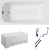 ECOLAM Baignoire rectangle acrylique Classic 120x70/ 130x70/ 140x70/ 150x70/ 160x70/ 170x70 cm + tablier pieds siphon et silicone panneau (140x70)