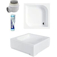 ECOLAM Receveur de douche carré Ares 80x80 cm Hauteur: 29,5 cm, Profondeur: 16,5 cm, siphon+ silicone. Receveur de douche acrylique blanc