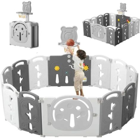 Recinto per bambini Yoleo Baby, 14 pannelli, cancelletto di sicurezza XL, con canestro da basket, centro attività di sicurezza, plastica, pieghevole, grigio (1/5)