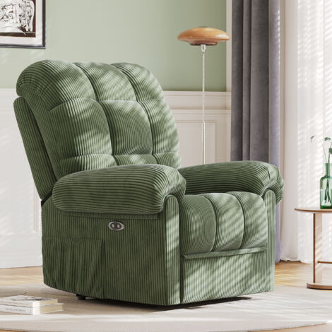 Poltrona reclinabile elettrica in velluto a coste, sedia da relax regolabile con poggiapiedi, installazione senza attrezzi, verde (1/5)