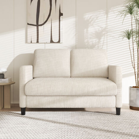 Divano a 2 posti in velluto a coste beige resistente - 2 cuscini - 129 (L) x 78 (P) x 89 cm (A) - Carico massimo 300 kg - Spazio ridotto (1/5)