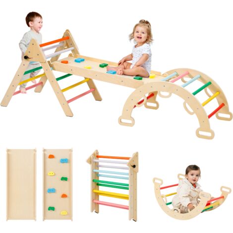 Triangolo da arrampicata per bambini 7 in 1 con scivolo, rampa bifacciale, scale, attrezzatura da gioco Montessori, parco giochi per bambini da 1 anno in su, colorato (1/5)