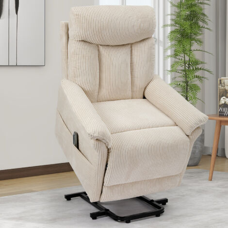 Poltrona reclinabile elettrica Neche per anziani, poltrona relax in velluto a coste beige, comfort e assistenza ottimali, regolabile con (1/5)