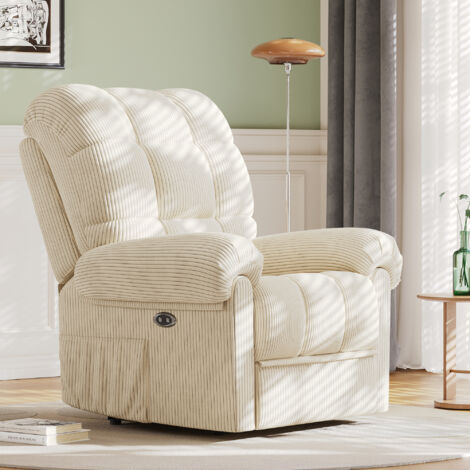 Poltrona reclinabile elettrica in velluto a coste, sedia da relax regolabile con poggiapiedi, installazione senza attrezzi, beige (1/5)
