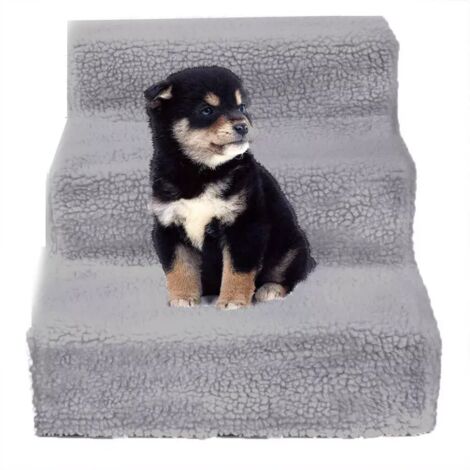 Scale per animali domestici 45x35x30 cm, scale per cani e gatti con rivestimento in peluche, 3 gradini fino a 30 kg - Grigio (1/5)