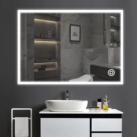 Specchio da bagno con illuminazione a LED 100x60 cm, vetro antiappannamento antideflagrante, specchio da parete rettangolare con interruttore touch, bianco freddo 6400k (1/5)