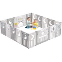 Box per bambini, cancelletto di sicurezza XXL, box per bambini in plastica ecologica, griglia di protezione in plastica con porta (16+2 pannelli) - Grigio