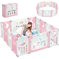 Recinto per bambini in plastica con 14 pannelli - Recinzione protettiva pieghevole per bambini - 150x150x62 cm - Rosa e bianco