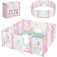 Recinto per bambini 12+2 pannelli, cancelletto di sicurezza, griglia protettiva in plastica ecologica, 150x150x62 cm - Rosa
