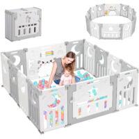 Recinto per bambini in plastica con 14 pannelli - Recinzione protettiva pieghevole per bambini - 150x150x62 cm - Grigio e bianco