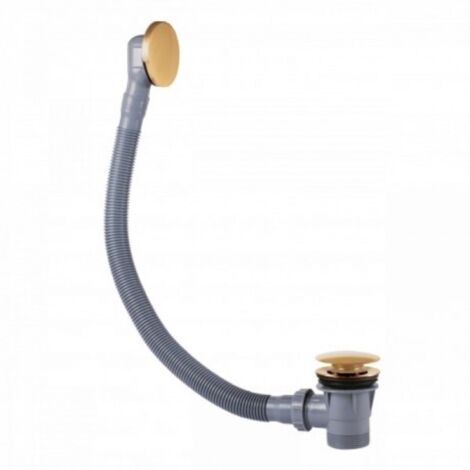 Tres – Vidage baignoire avec trop-plein et valve automatique doré Ø 72 mm – Longueur 680 mm – Compatible baignoires standard – 3453420OR