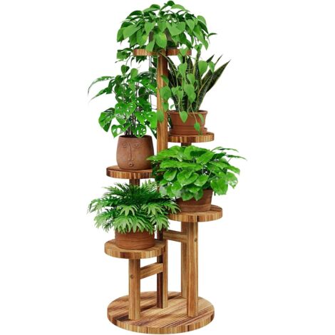 Bamworld - Porte plantes d'intérieur en bois multi 5 niveaux - parfait pour décoration de maison et de jardin extérieur - support planteur de vases - étagère résistante pour plantes