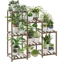Bamworld - Supports pour plantes d'intérieur - étagère en bois à plusieurs niveaux pour plusieurs plantes - échelle à 3 pneus - 7 pots de fleurs pour fenêtre, jardin, balcon, terrasse, coin salon