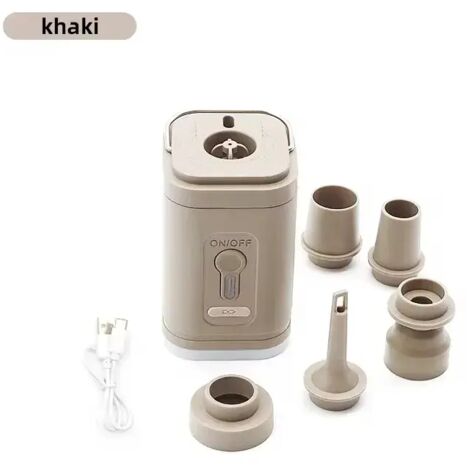 (Pompe à air kaki) Pompe à air électrique portable pour camping, compresseur d'air sans fil, gonfleur/dégonfleur, pour coussins, matelas, bateaux et bouées gonflables (1/4)