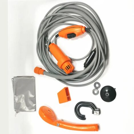 Douche de camping portable (orange) avec pompe 12 V, idéale pour la randonnée, les voyages et les activités de plein air. Seau de 20 L inclus. Fonctionne également pour l'arrosage des plantes, le lava (1/4)